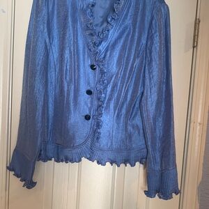 Adrianna Papell Shimmery Periwinkle Ruffle V-Neck Jacket